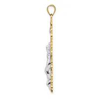 Two-tone gold and silver pendant with a textured surface, suspended from a gold chain with a loop attachment at the top.