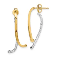 Two-tone gold and silver elongated oval hoop earrings with twisted silver accents, displayed as a pair with post and clutch closures.