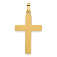 A gold cross pendant with a brushed matte finish and a small rectangular bail at the top, shown against a white background.