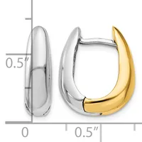 Two-tone hoop earrings with silver and gold curved segments, shown against a measurement scale indicating approximately 0.5 inches in height.
