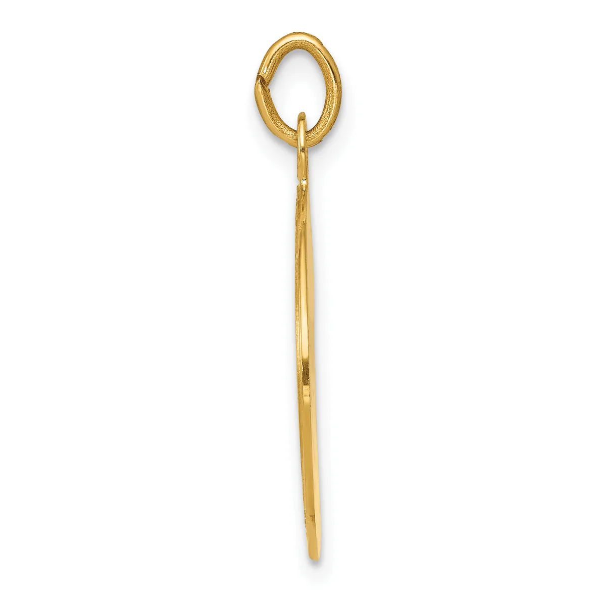 A long gold pendant with an oval loop at the top and a tapered point at the bottom, shown against a white background.