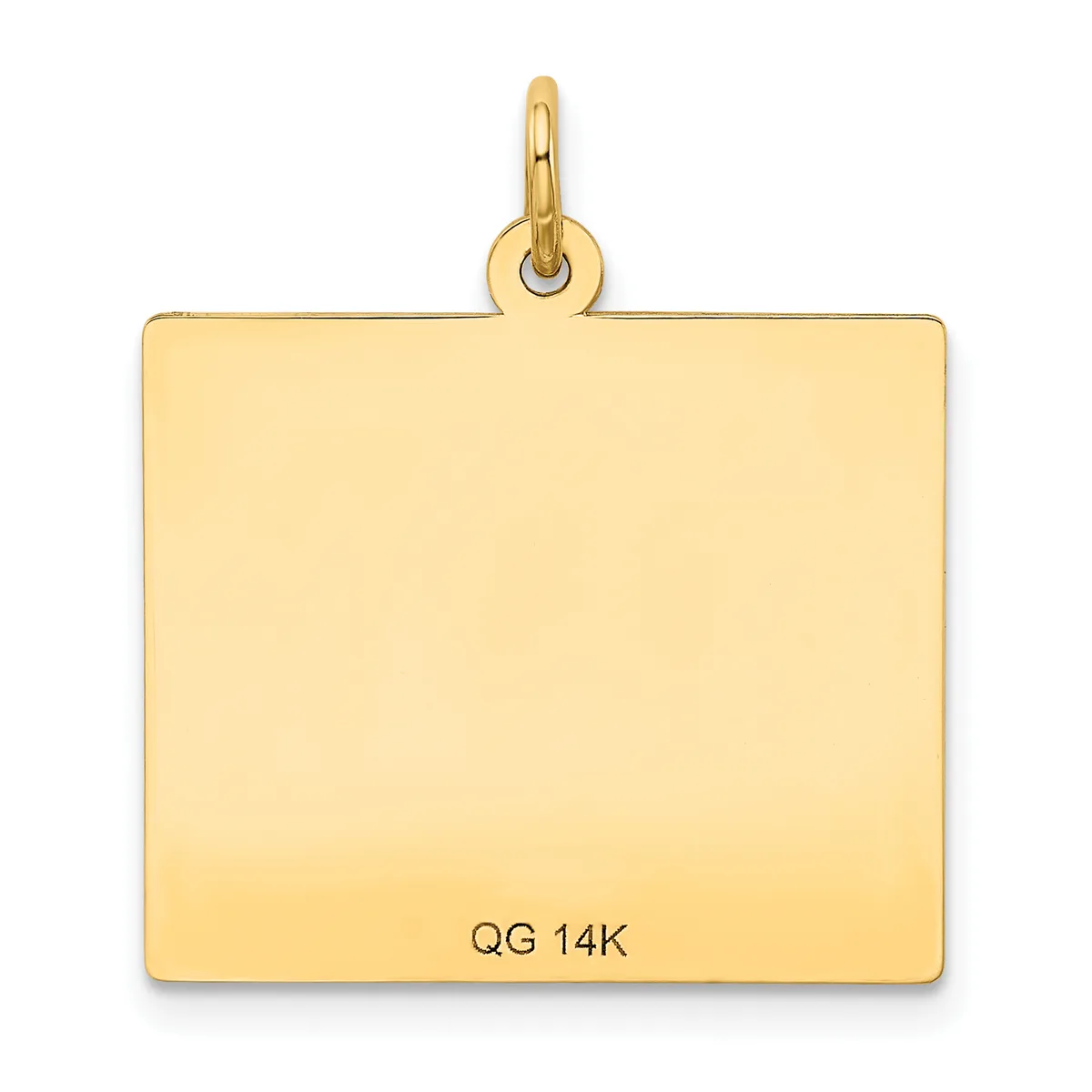 A blank rectangular gold pendant with a rounded corner design and attached bail loop, shown against a white background.