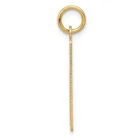 A long, thin gold chain with a textured surface hanging from a round gold loop at the top.
