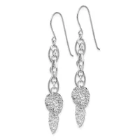 Pair of silver drop earrings with chain links and textured cone-shaped pendants hanging from shepherd's hook ear wires.