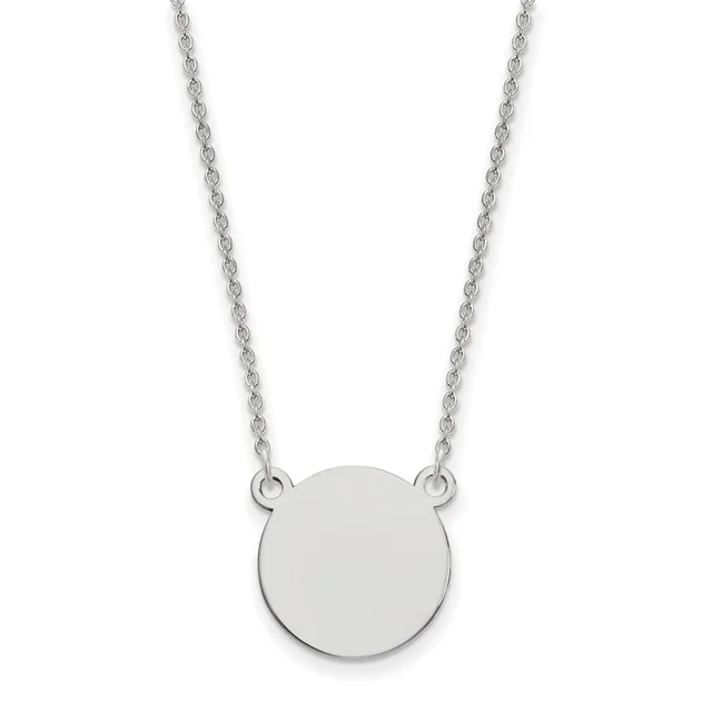 Silver necklace with a twisted chain and a plain polished circular pendant hanging from two attachment points.