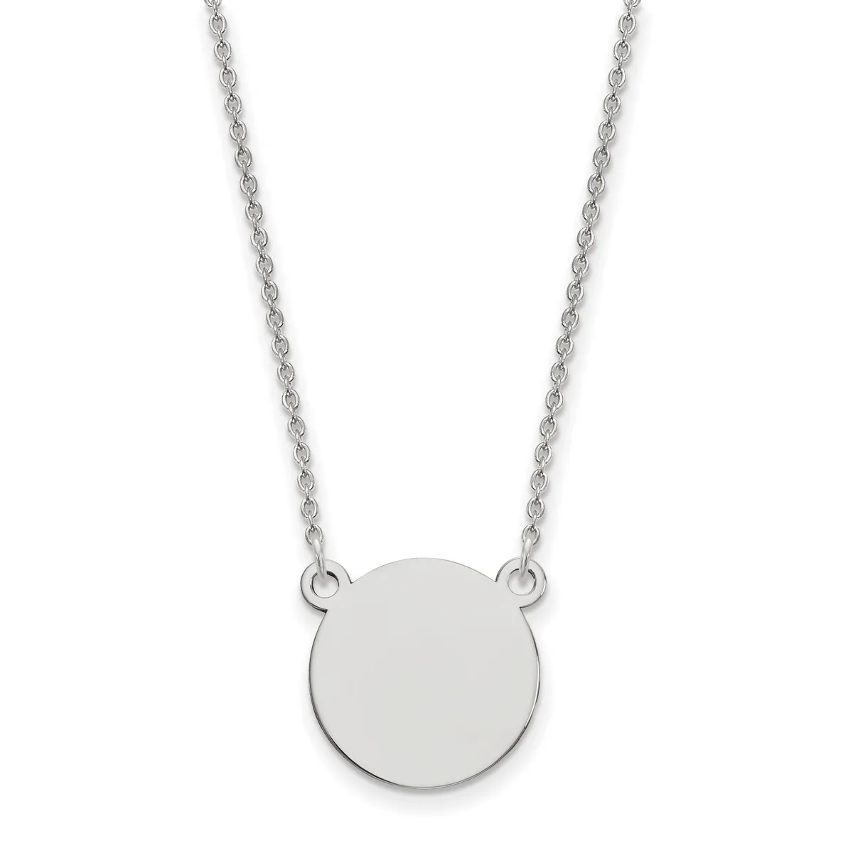 Silver necklace with a twisted chain and a plain polished circular pendant hanging from two attachment points.