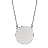 Silver necklace with a delicate rope chain and a plain polished circular pendant hanging from two attachment points.