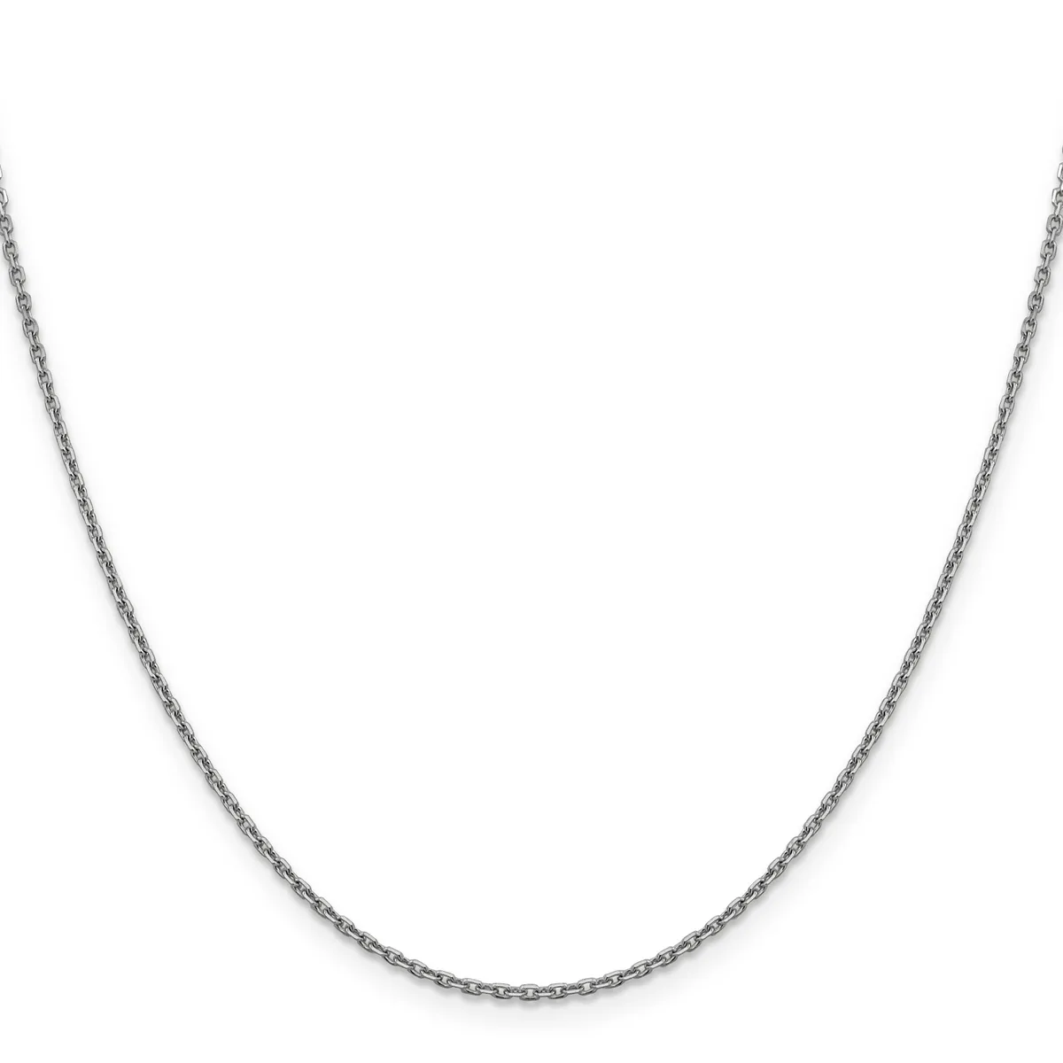 A silver cable chain necklace displayed against a white background.