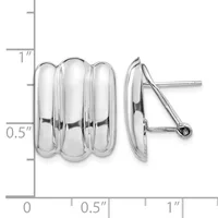 Silver triple-loop chunky hoop earrings with lever backs, displayed against a ruler showing approximately one inch in height.