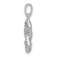 Sterling silver lobster charm pendant featuring a textured body with small round cubic zirconia stones set along its length, suspended from an oval bail.