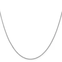 A delicate silver chain necklace with a fine link design displayed against a white background.