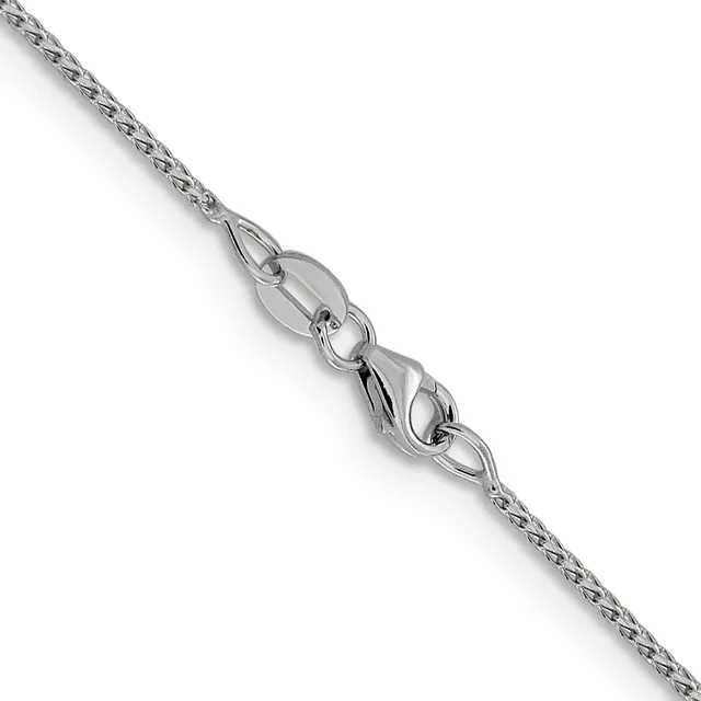 A silver braided chain with two lobster claw clasps attached to a decorative connector in the center.