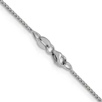A silver braided chain with two lobster claw clasps attached to a decorative connector in the center.