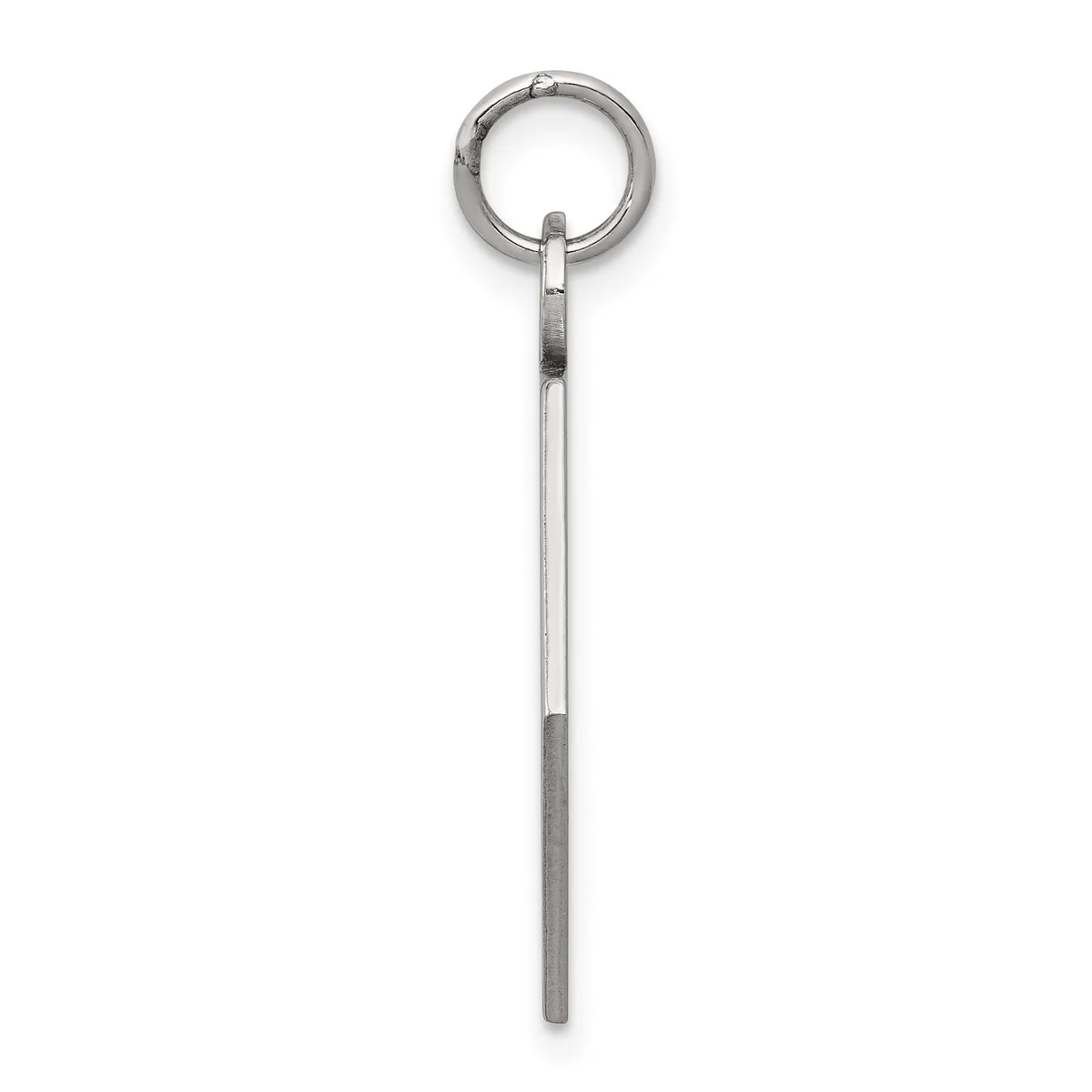 A stainless steel pendant featuring a circular ring at the top connected to a long rod with a textured grip section near the bottom.