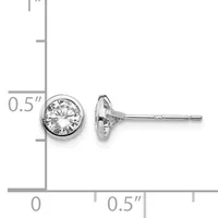 A pair of round diamond stud earrings in white metal with a ruler showing their size at approximately 0.5 inches in diameter.
