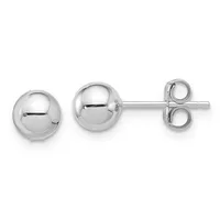 A pair of polished silver ball stud earrings with posts and butterfly backs displayed side by side against a white background.
