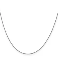A silver box chain necklace displayed against a white background.