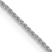 A silver braided chain displayed diagonally against a white background, showing the twisted rope-like texture throughout its length.