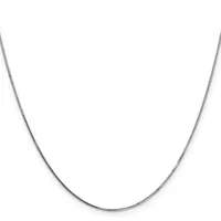 A silver box chain necklace displayed against a white background.