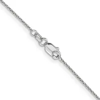 A silver chain necklace with a textured weave pattern and a lobster claw clasp displayed against a white background.