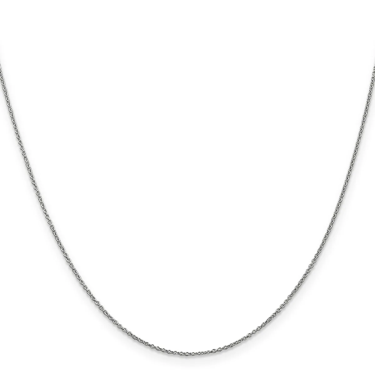 A delicate silver chain necklace with a fine link design displayed against a white background.