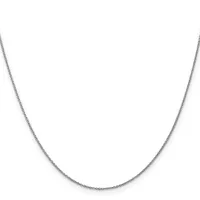 A delicate silver chain necklace with a fine link design displayed against a white background.