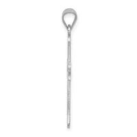 A long metal eye bolt with a teardrop-shaped loop at the top and a threaded shaft below, isolated on a white background.