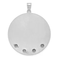 Silver circular pendant with a brushed finish and four small bezel-set stone settings arranged near the bottom, suspended from a silver bail.