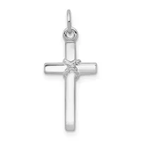 Sterling silver cross pendant with a hollow rectangular design and a small twisted rope detail at the center intersection, suspended from a bail loop.