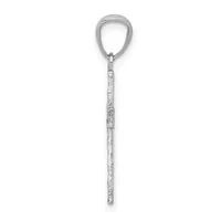 A silver pendant with a teardrop-shaped loop at the top connected to a long rectangular stem decorated with small diamond or crystal accents, shown against a white background.