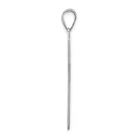 A long, thin metal skewer with a teardrop-shaped loop handle at the top end, shown against a white background.