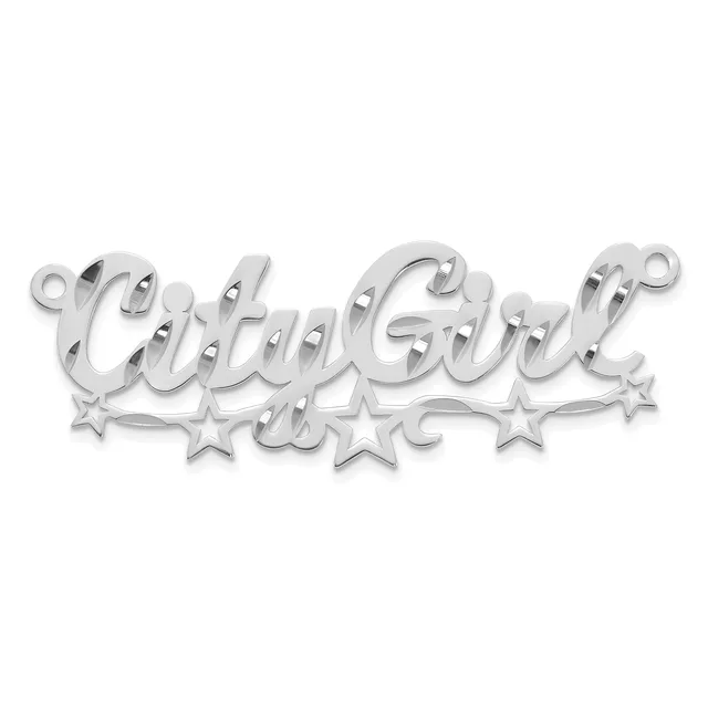 Silver-toned metal pendant spelling "CultGod" in cursive script with decorative stars beneath, featuring small loop attachments at the ends.