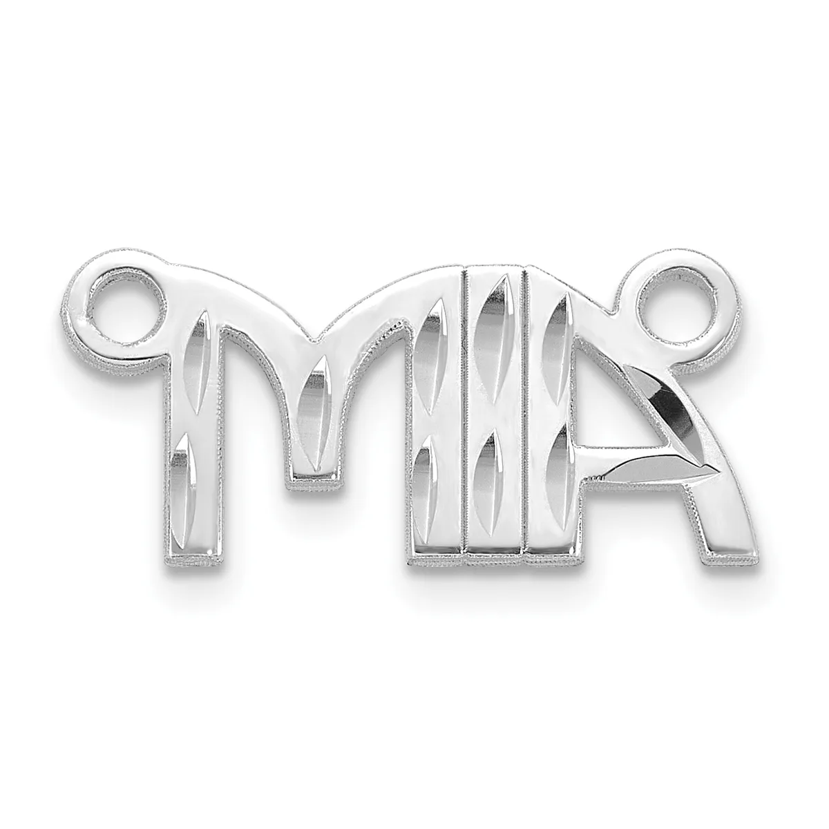Silver-toned metal elephant-shaped connector pendant with vertical line details on the body and circular loops on either end for stringing.