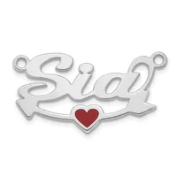 Silver pendant with the word "Sidi" in script lettering and a red enamel heart at the bottom, with two small loops at the top for attaching to a chain.