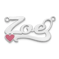Silver-toned decorative connector pendant with the word "Love" in script lettering and a small red heart accent, featuring two loops for attachment.