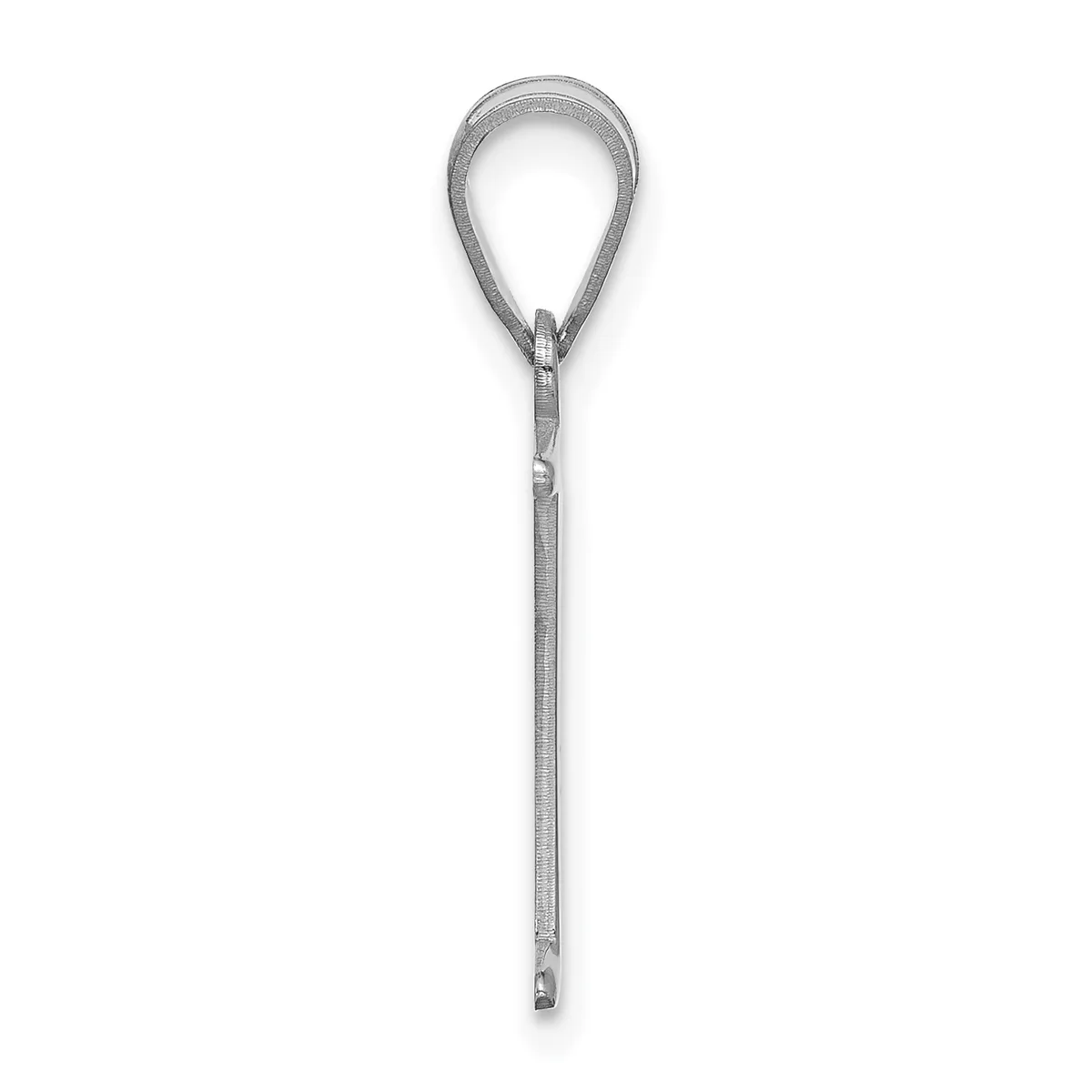 A gray mesh net with a teardrop-shaped head and long handle, displayed vertically against a white background.