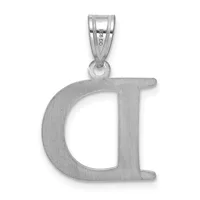 A silver letter "d" pendant with a brushed finish and a small looped bail at the top for attaching to a chain.