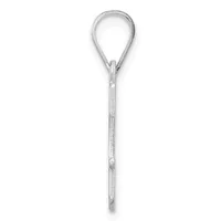 A long silver teardrop-shaped pendant with a textured surface and a small loop at the top for hanging.