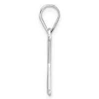 A silver lariat-style necklace with a loop at the top and long strand hanging down, displayed against a white background.