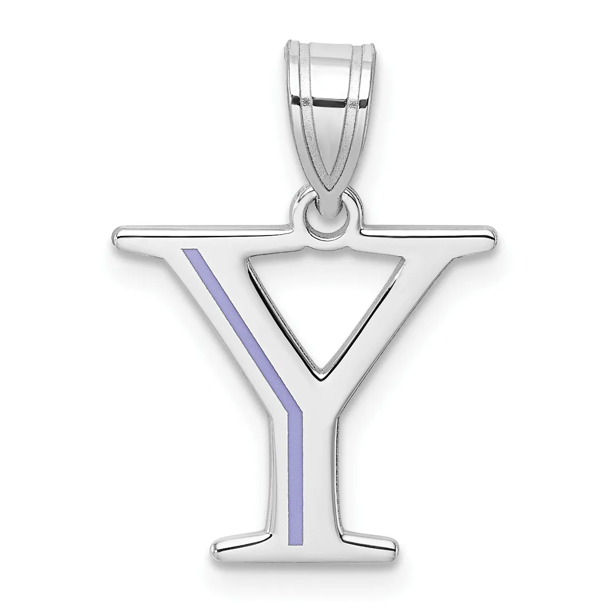 Silver pendant shaped like a cocktail glass with a triangular bowl, long stem with a purple stripe, and a bail loop at the top.