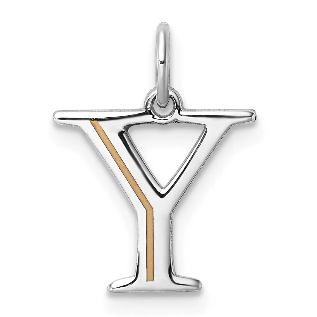 Silver pendant shaped like a martini glass with a triangular bowl and Y-shaped stem, featuring a gold-toned stripe accent on the stem.
