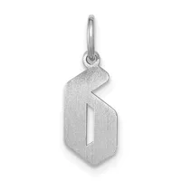 Silver pendant shaped like the number 6 with a textured finish and a polished bail loop at the top.
