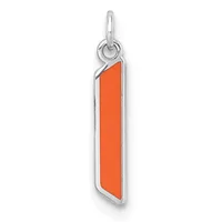 A rectangular pendant with a bright orange enamel center panel framed in polished silver metal, attached to a silver loop bail at the top.