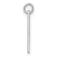 A silver stick pendant with a small stamped hallmark, suspended from a silver ring against a white background.