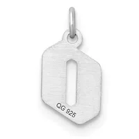 Silver rectangular pendant with rounded corners and a vertical rectangular cutout, attached to a bail at the top, with a small stamped hallmark on the lower edge.