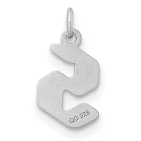 Silver pendant in the shape of the letter S with a small stamped hallmark on the lower portion and a loop attachment at the top.