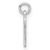 A silver pendant consisting of a polished ring attached to a textured rectangular bar, displayed vertically against a white background.