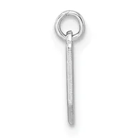 A silver elongated cylindrical pendant with a textured surface hangs from a round silver loop at the top.