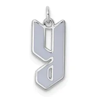 Silver-toned number nine pendant with enamel fill in light gray, featuring a loop at top for attachment to a chain.
