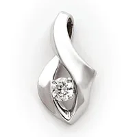 Silver pendant with a twisted curved design holding an oval-cut diamond or cubic zirconia stone in a bezel setting, shown against a white background.